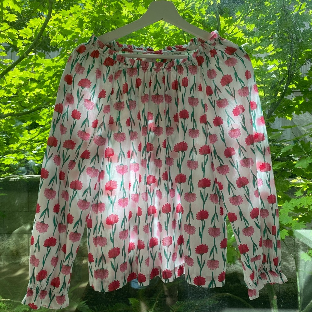J. Crew Pink and Green Floral Top